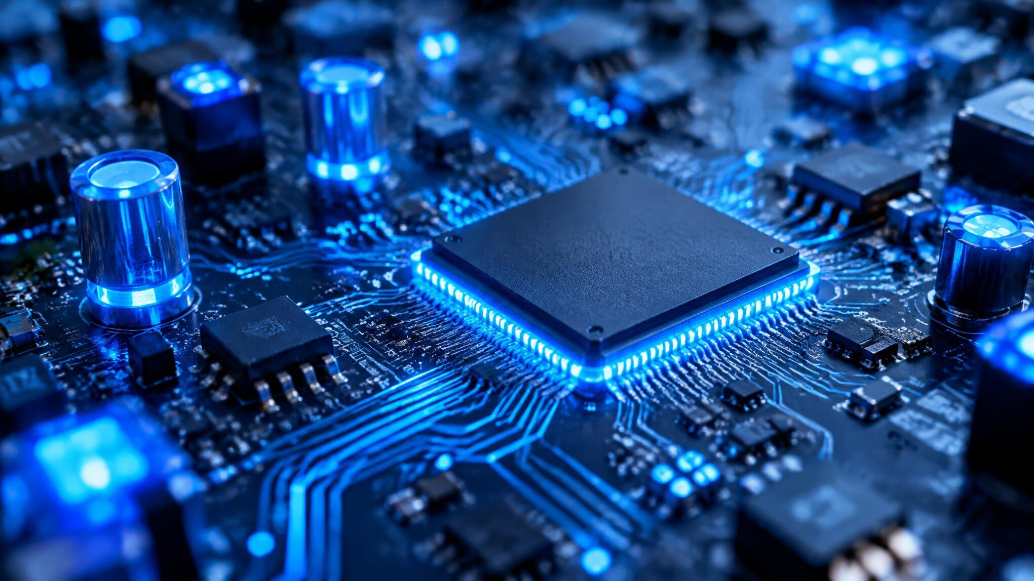 Circuit board close up with technology components